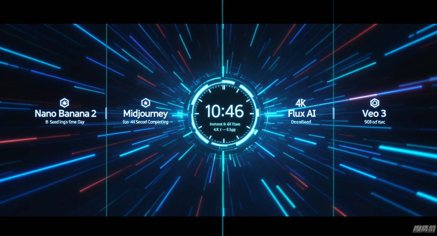 Comparação de velocidade de renderização mostrando a criação de nano banana 2 4k ai image em menos de 4 segundos