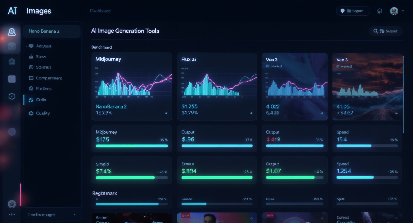 Gráfico de comparação benchmark mostrando nano banana 2 superando midjourney, flux ai e veo 3